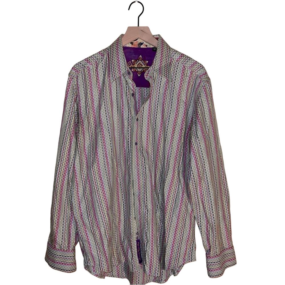 ROBERT GRAHAM diamond pattern button down flip cuff L